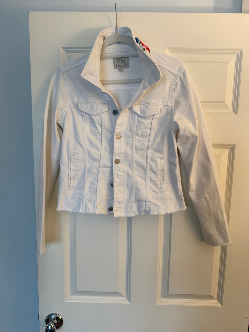 Stacy Bradley White Cropped Denim Jacket